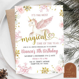Convite Unicórnio Mágico Rosa Floral Aniversário Menina I