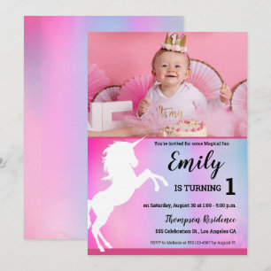 Convite Unicórnio Mágico Rosa Foto Personalizada Aniversár