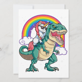 Convite Unicórnio Montando T rex Dinossauro Meninos Menina