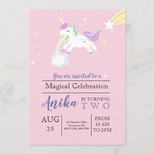 Convite Unicórnio Rosa Arco-Íris Estende Raparigas Anivers