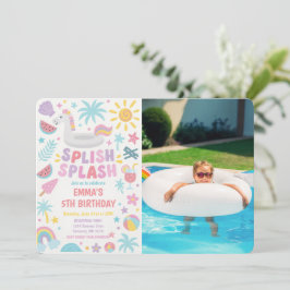 Convite Unicórnio Tropical Splash Birthday Phot