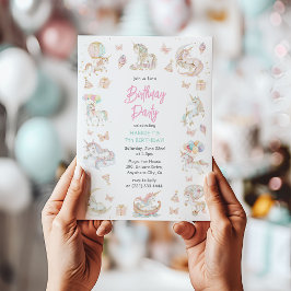 Convite Unicórnios Mágicos em Aquarela para Aniversário de