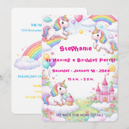 Convite Unicorns & Rainbows Pastel Childs Birthday