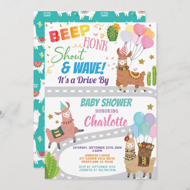 Convite Unidade Alpaca Llama através do Chá de fraldas (Frente/Verso)