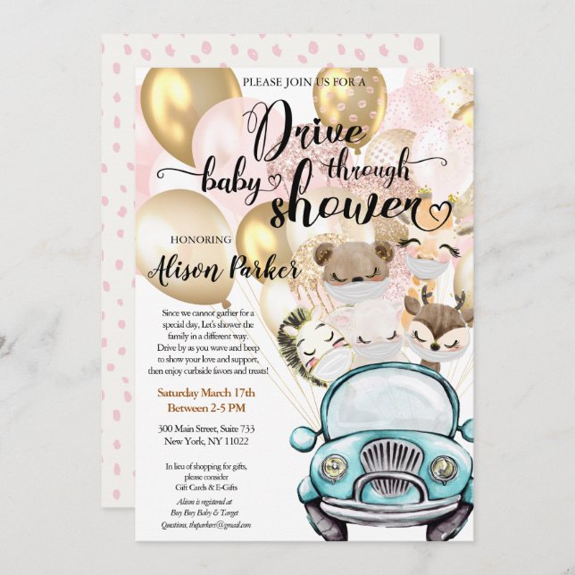 Convite Unidade através do Chá de fraldas | Amigos Safari  (Frente/Verso)