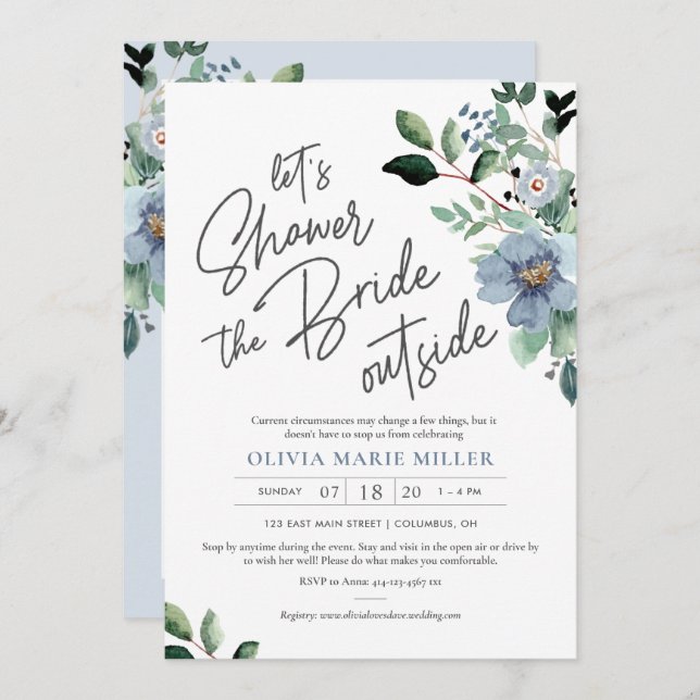 Convite Unidade Azul Dusty Por Chá de panela (Frente/Verso)