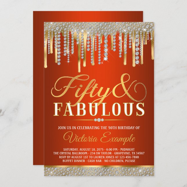 Convite Unidade de Diamante Dourada Vermelha Fabulosa 50 F (Frente/Verso)