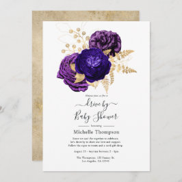 Convite Unidade Floral Violeta, Roxa e Dourada por Chá