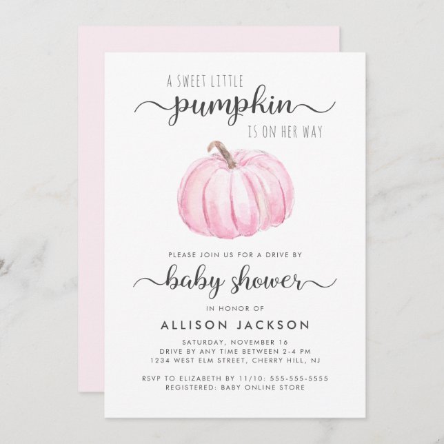 Convite Unidade por Abóbora Rosa Aquecida Menina Chá (Frente/Verso)