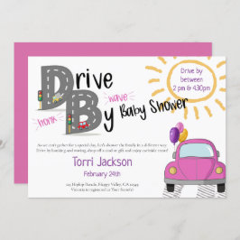 Convite Unidade por carro cor-de-rosa Chá de fraldas e bal