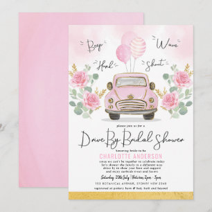 Convite Unidade por Carro vintage Floral Rosa Chá de pane