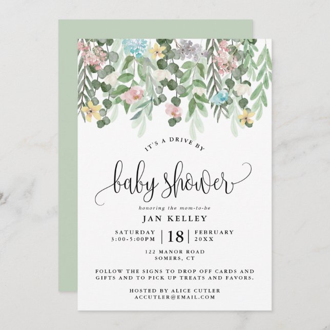 Convite Unidade Por Chá de fraldas, Flores De Algodão De A (Frente/Verso)