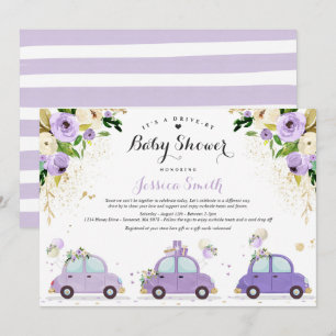 Convite Unidade por Chá de fraldas Lilac Dourado