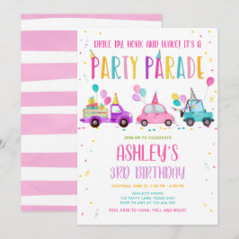 Convite Unidade por Festa de aniversário Pink Drive Throug