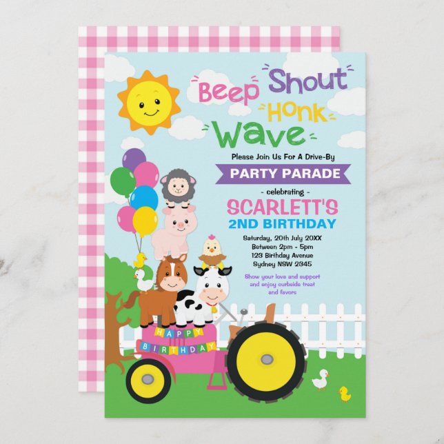 Convite Unidade Rosa Por Festa de aniversário Parade Fazen (Frente/Verso)