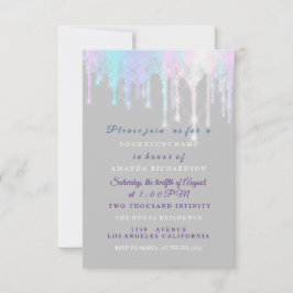 Convite Unidades Holográficas Cinza Rosa Unicorn Doce 16