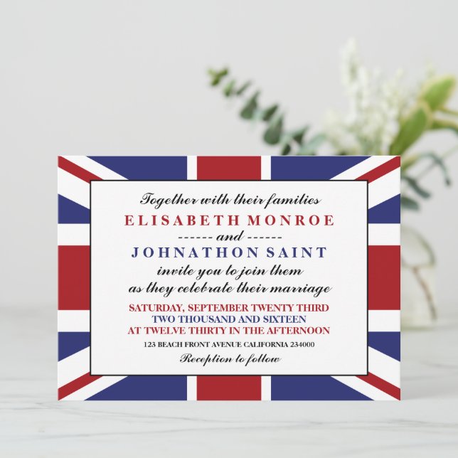 Convite Union Jack Flag British Wedding (Em pé/Frente)