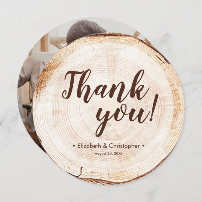 Convite Unique Custom Rustic Wood Slice Wedding Photo (Frente/Verso)