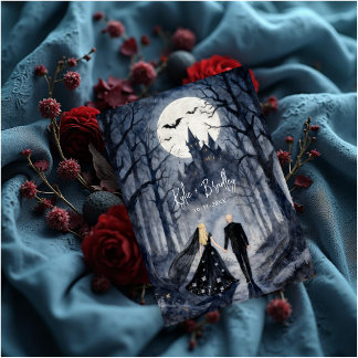Convite Unique Gothic Forest Wedding Couple Haunted Castle