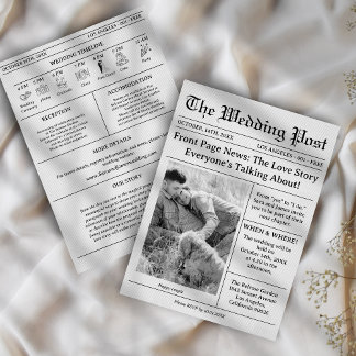 Convite Unique Newspaper Wedding Timeline