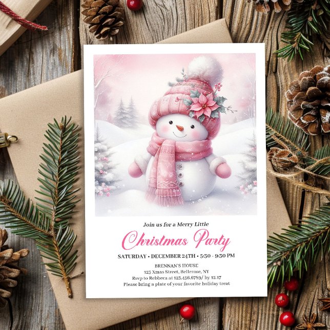 Convite Unique Pink Snowman Kids Download Christmas Invite (Unique Pink Snowman Kids Download Christmas Invitation

)