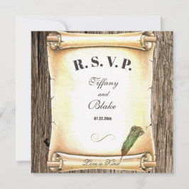 Convite Unique Scroll & Feather Pen Wedding