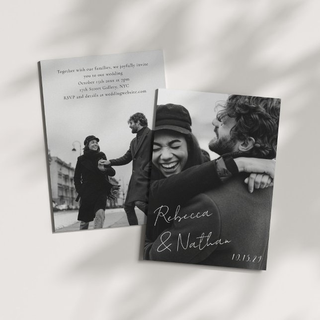 Convite Unique Trendy Black White Large Photos Wedding (Criador carregado)