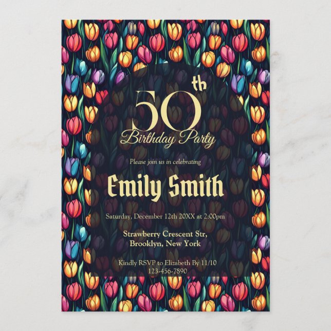 Convite Unique Tulip Aesthetic 5Th Birthday (Frente)