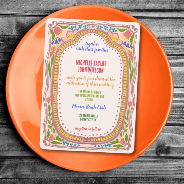 Convite Unique Whimsical Floral Doodle Hand Painted  (hand painted floral wedding invitation)
