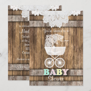 Convite Unisex Baby 👶 Chá in Rustic Wood and Lace