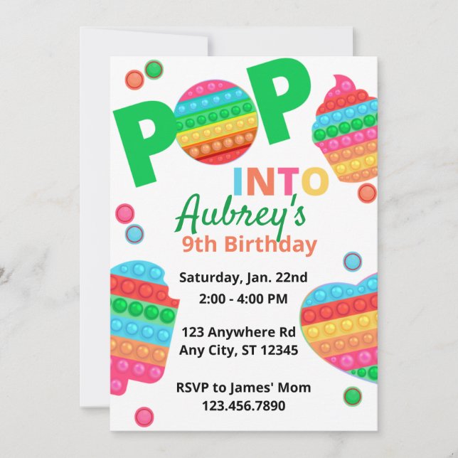 Convite Unisex Rainbow Pop It Fidget Toy Festa de aniversá (Frente)