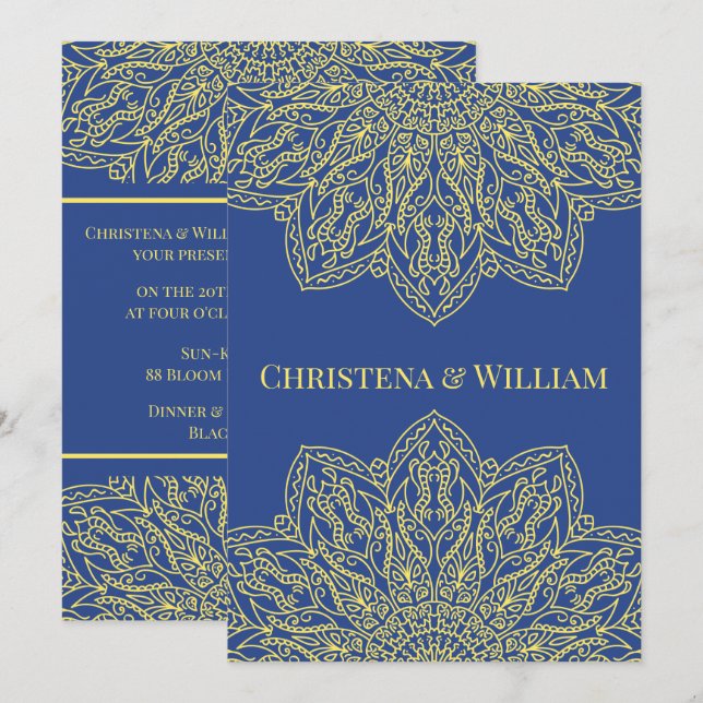 Convite Unity in Bloom Blue Wedding Invitation (Frente/Verso)