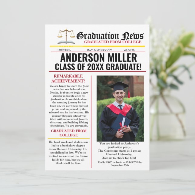 Convite Universidade de Jornais de Graduação de Advogado Ú (Em pé/Frente)