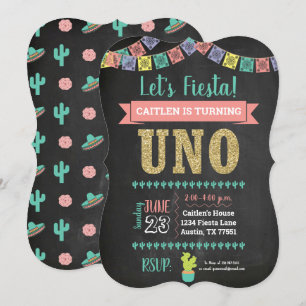 Convite Uno First Birthday Chalkboard Invation Girl