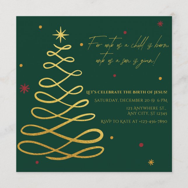Convite Unto Us A Child Is Born Christmas Party Invitation (Frente)
