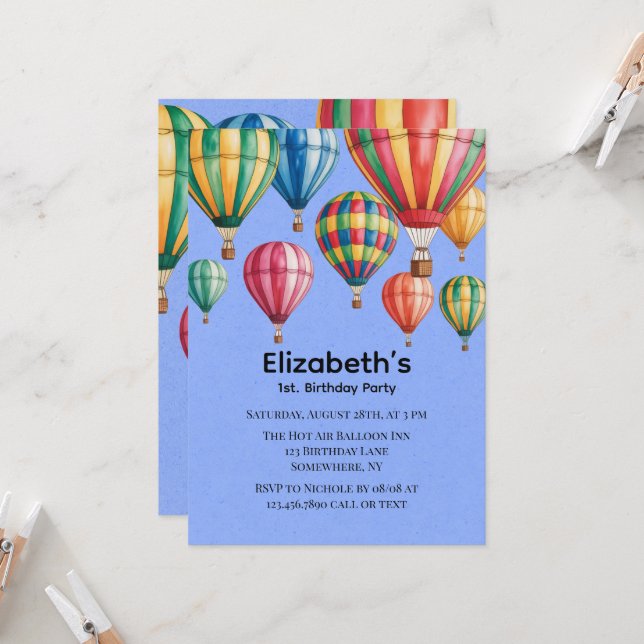 Convite Up Up & Away 1st. Birthday Party (Frente/Verso In Situ)