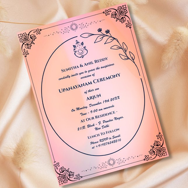 Convite Upanayanam t.c.p. Hindu Thread Janeu Ceremony (Criador carregado)