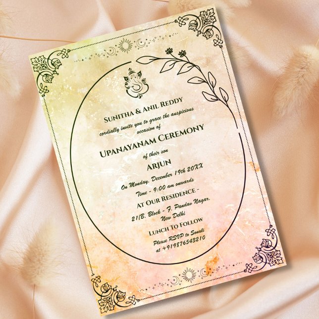 Convite Upanayanam t.c.p. Hindu Thread Janeu Ceremony (Criador carregado)