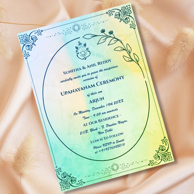 Convite Upanayanam t.c.p. Hindu Thread Janeu Ceremony (Criador carregado)