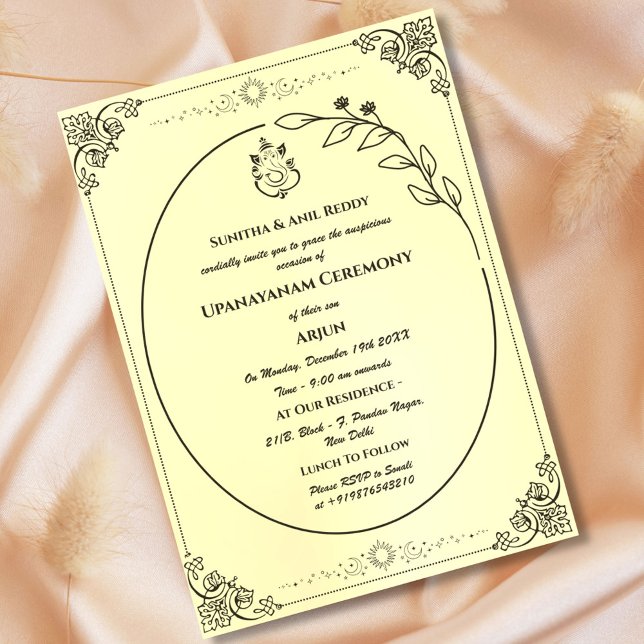 Convite Upanayanam t.c.p. Hindu Thread Janeu Ceremony (Criador carregado)