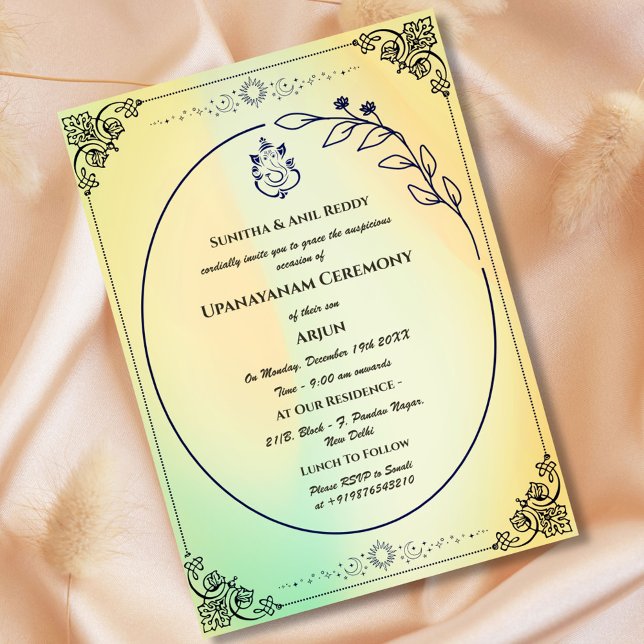 Convite Upanayanam t.c.p. Hindu Thread Janeu Ceremony (Criador carregado)