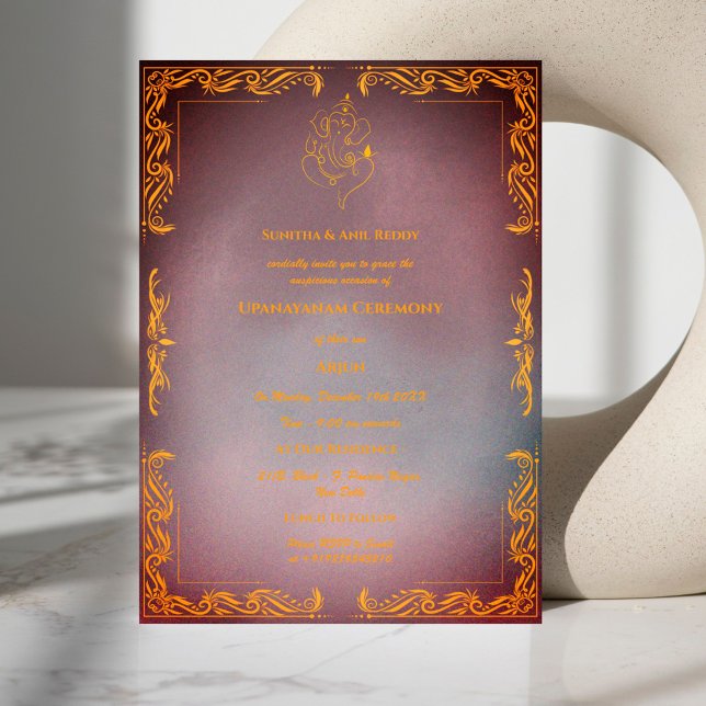 Convite Upanayanam t.c.p. Hindu Thread Janeu Ceremony (Criador carregado)