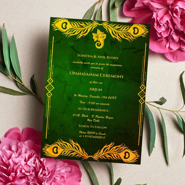 Convite Upanayanam t.c.p. Hindu Thread Janeu Ceremony (Criador carregado)