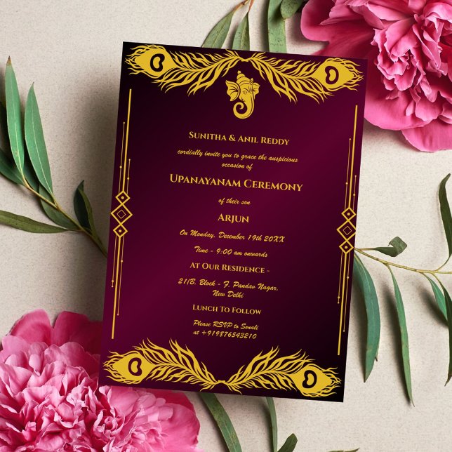 Convite Upanayanam t.c.p. Hindu Thread Janeu Ceremony (Criador carregado)