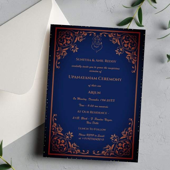 Convite Upanayanam t.c.p. Hindu Thread Janeu Ceremony (Criador carregado)