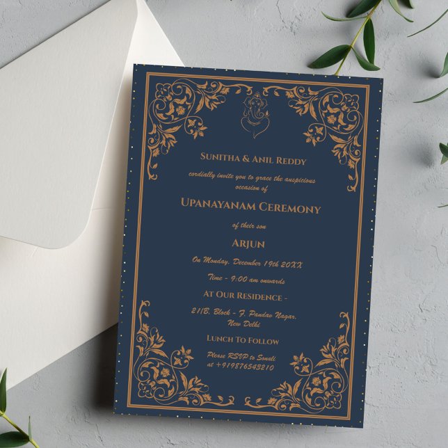 Convite Upanayanam t.c.p. Hindu Thread Janeu Ceremony (Criador carregado)