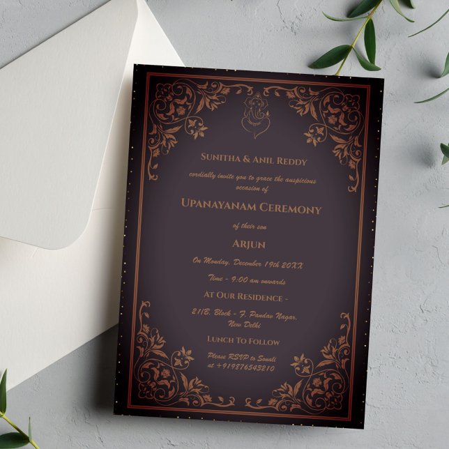 Convite Upanayanam t.c.p. Hindu Thread Janeu Ceremony (Criador carregado)