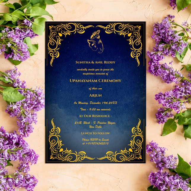 Convite Upanayanam t.c.p. Hindu Thread Janeu Ceremony (Criador carregado)