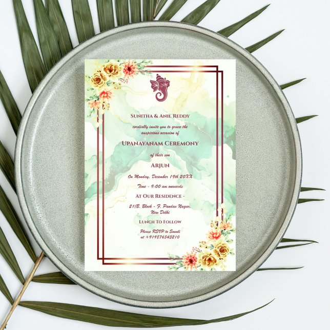 Convite Upanayanam t.c.p. Hindu Thread Janeu Ceremony (Criador carregado)