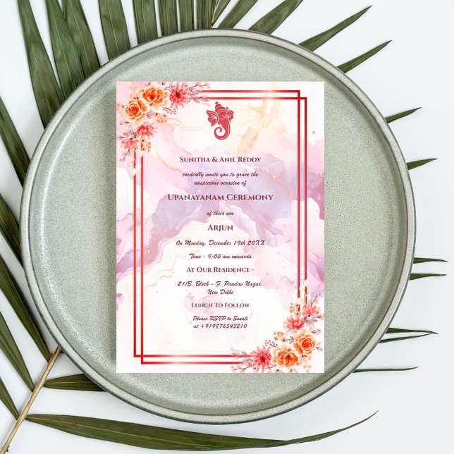 Convite Upanayanam t.c.p. Hindu Thread Janeu Ceremony (Criador carregado)